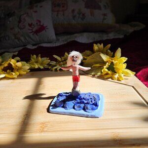 VINTAGE OAXACAN SURFS UP CLAY SCULPTURE